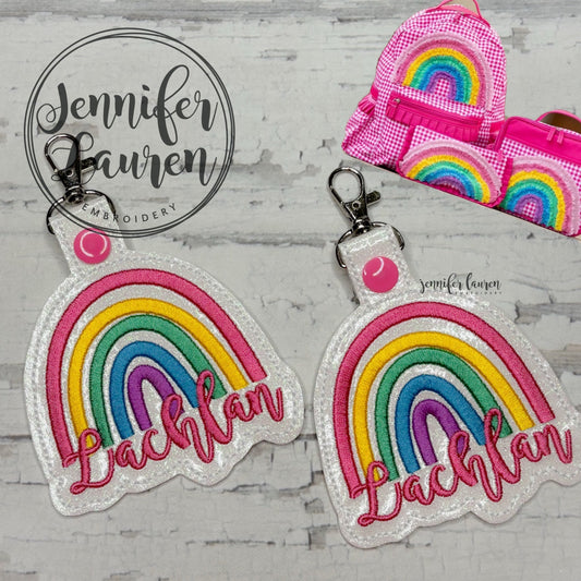 Rainbow name tag M2M Girl August bookbag