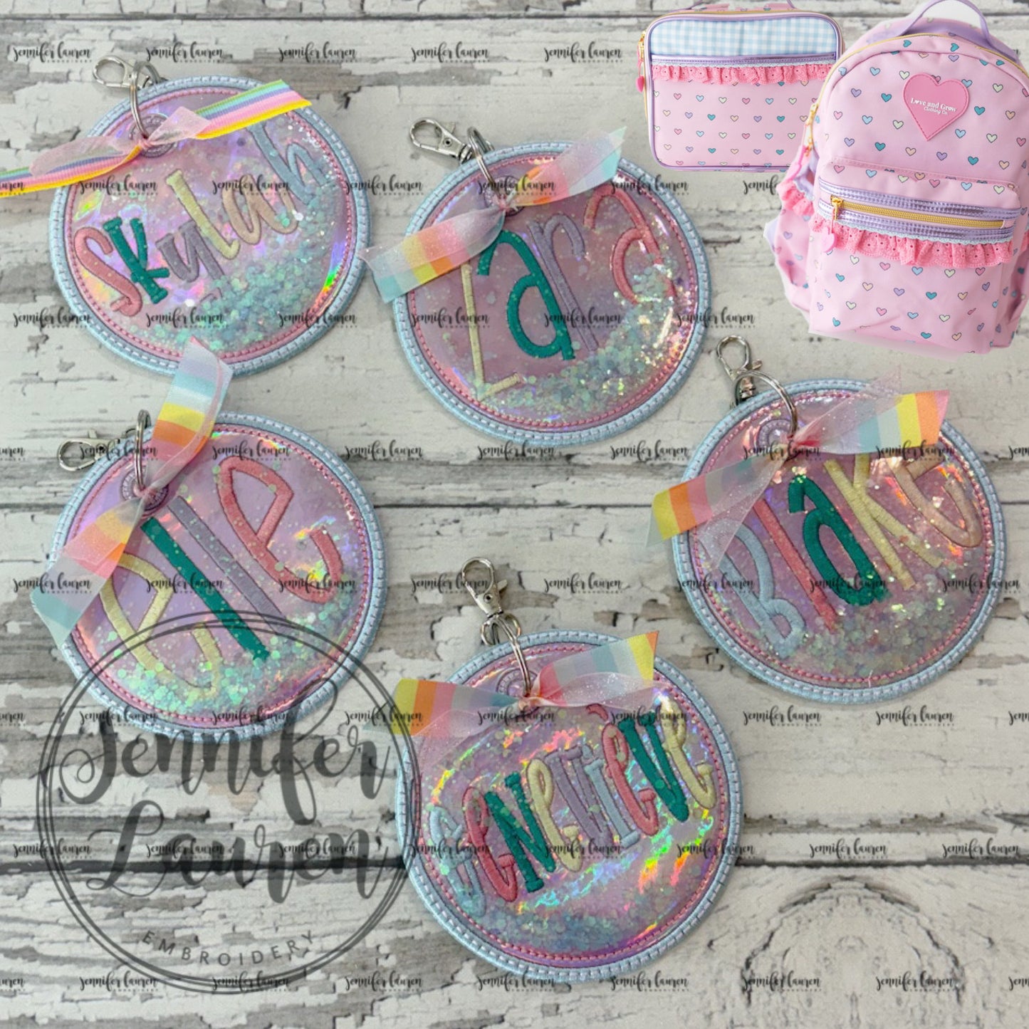 Glitter name tag M2M L&G Pink Candyland hearts