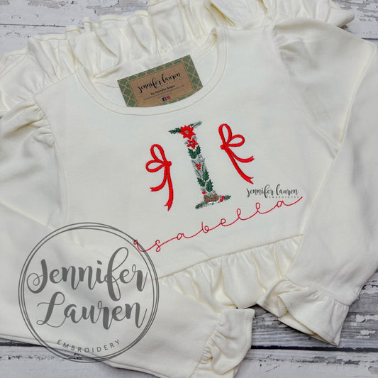 Ruffle dress w/ embroidered Christmas letter