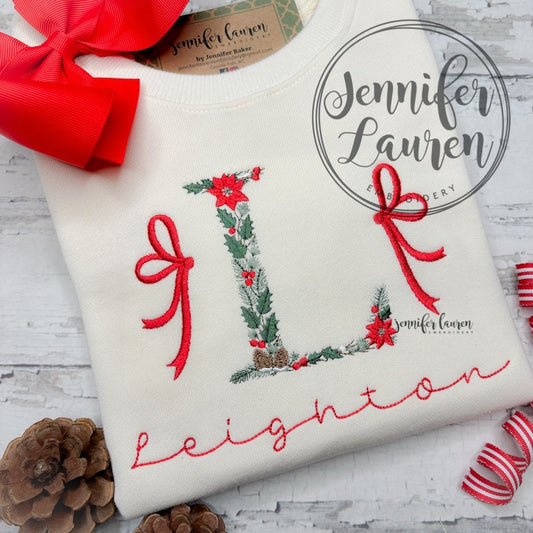Puff sweatshirt w/ embroidered Christmas letter