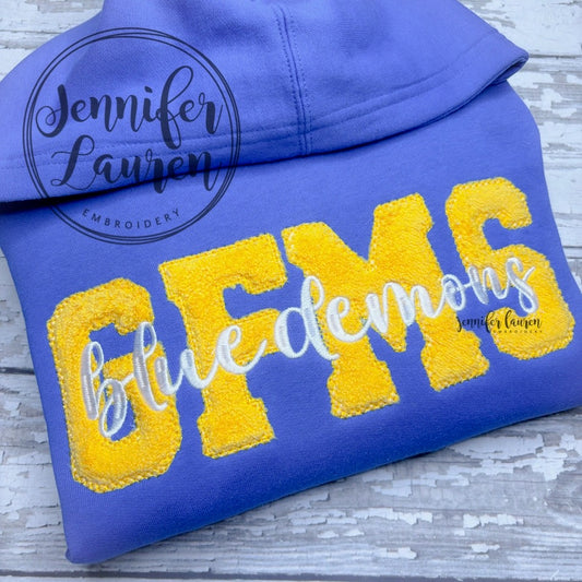 Adult GFMS Blue Demons hoodie or crewneck sweatshirt