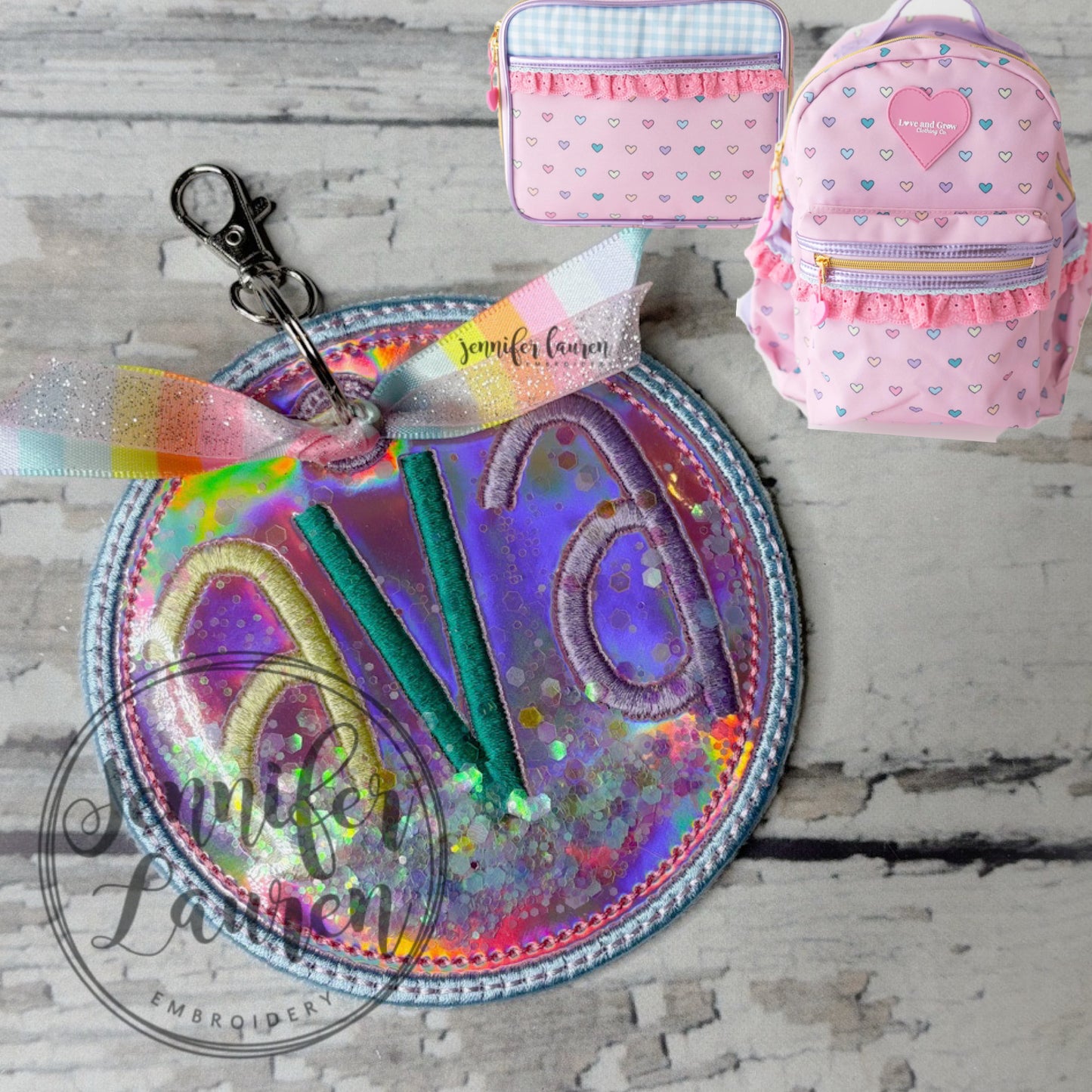 Glitter name tag M2M L&G Pink Candyland hearts