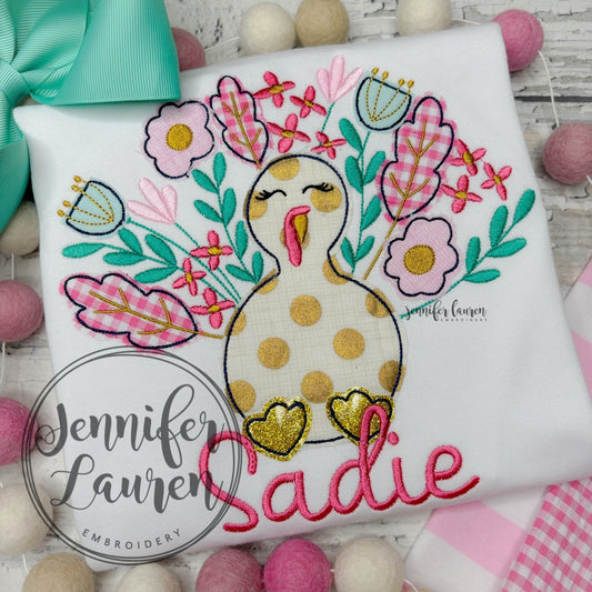 Floral applique turkey shirt and pants