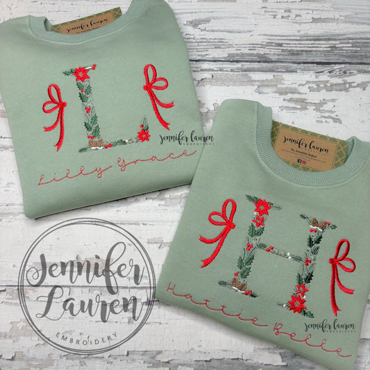 Puff sweatshirt w/ embroidered Christmas letter