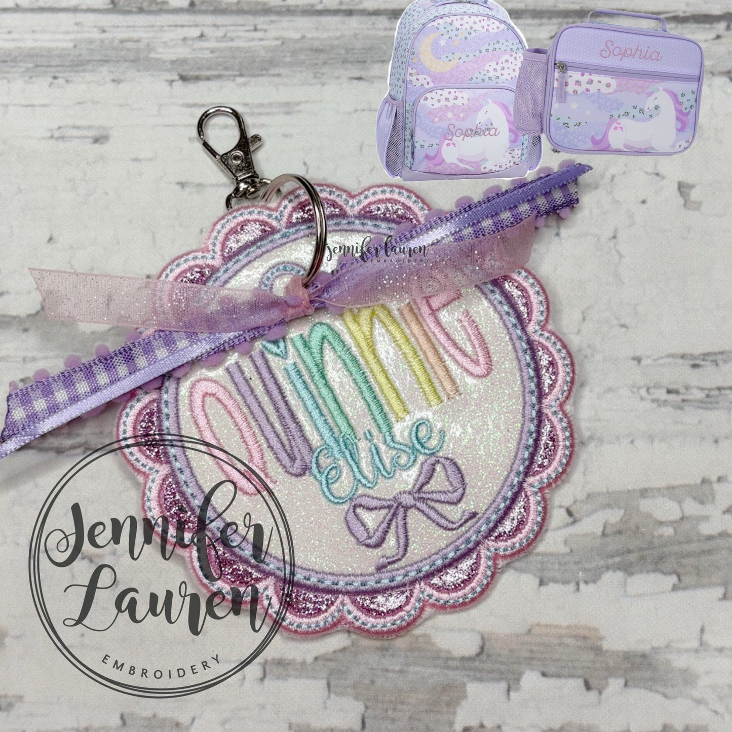 Scallop name tag +mini design - satin border - custom