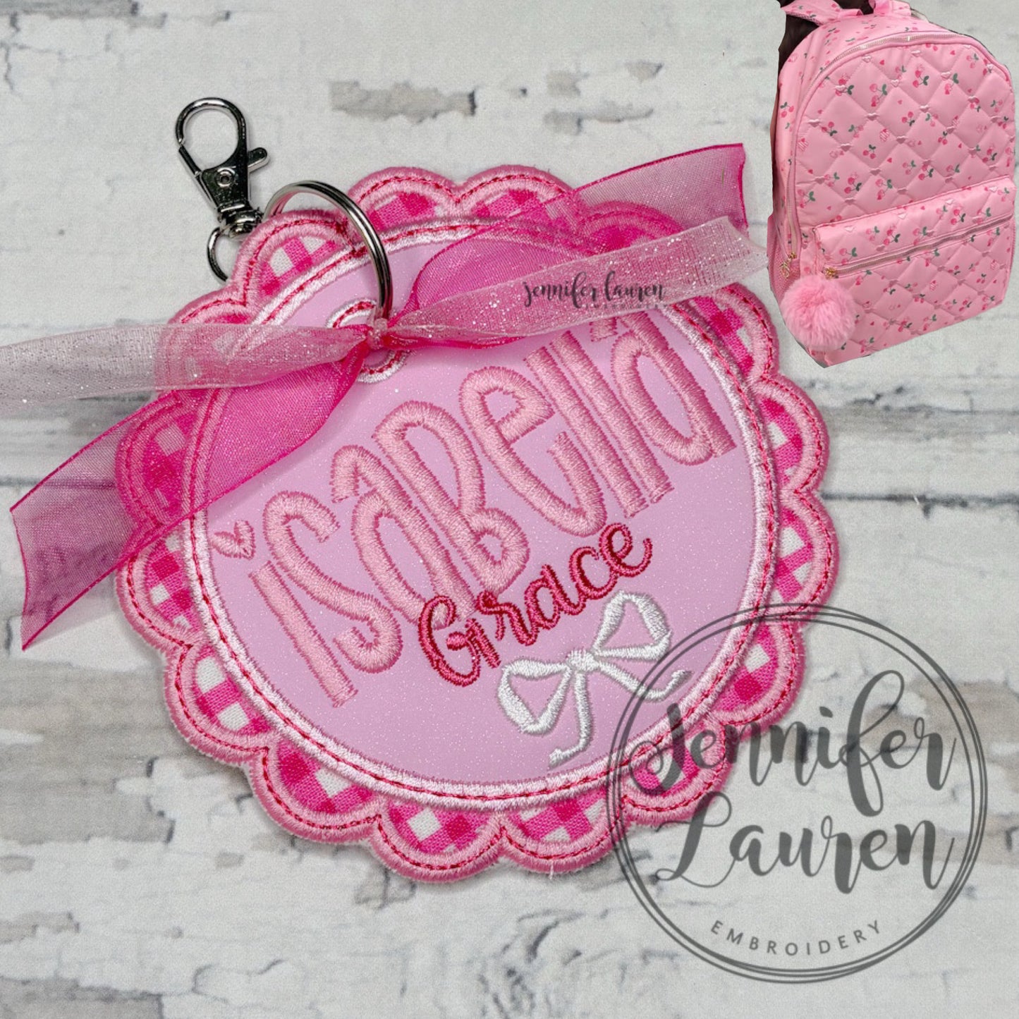 Fabric name tag - satin border - custom
