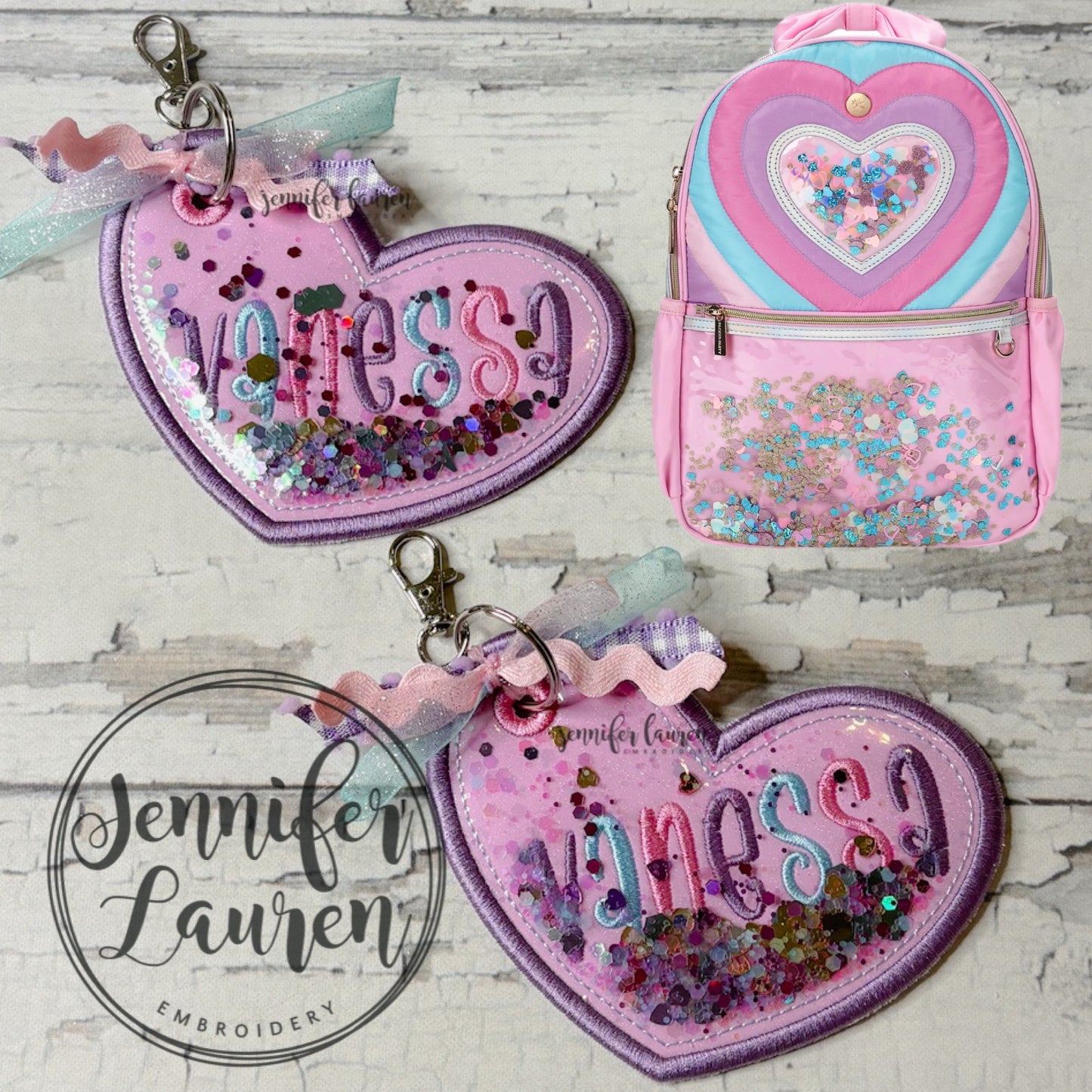 Glitter heart name tag - custom