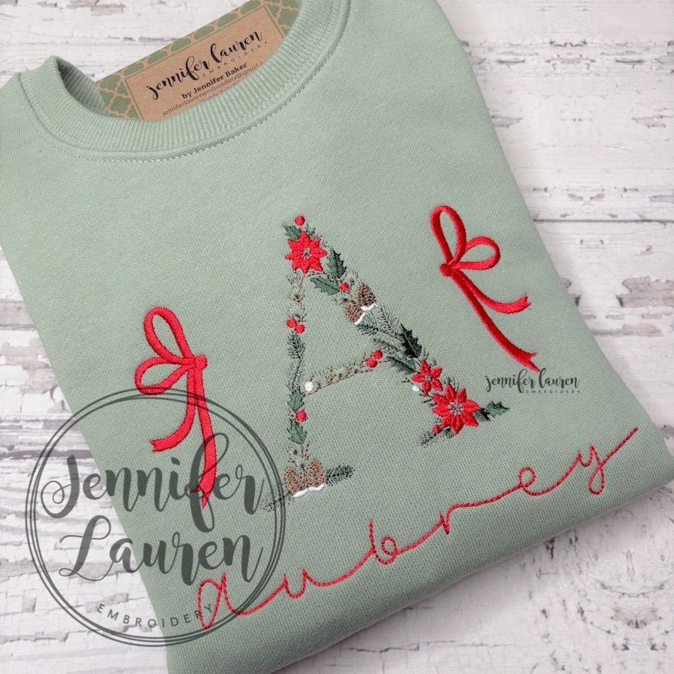 Puff sweatshirt w/ embroidered Christmas letter
