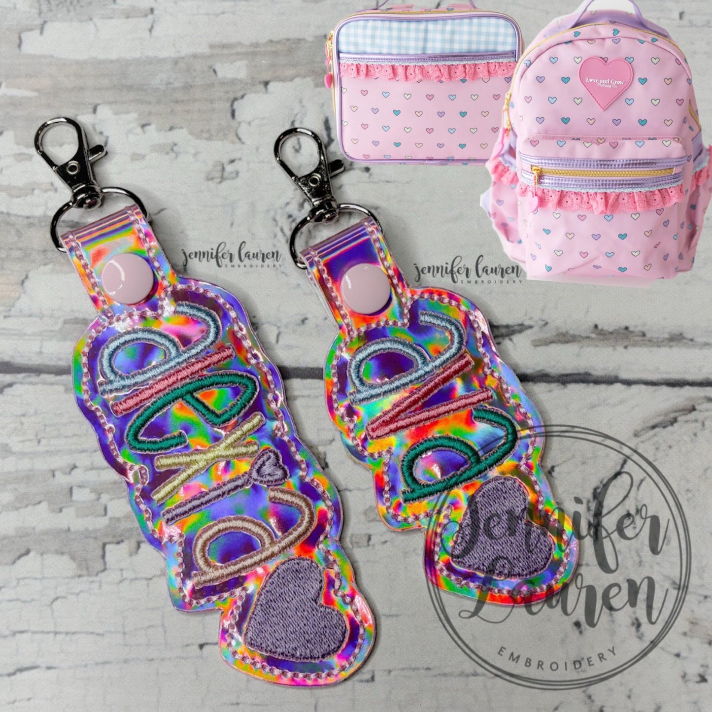 Outlined name tag M2M L&G Pink Candyland hearts