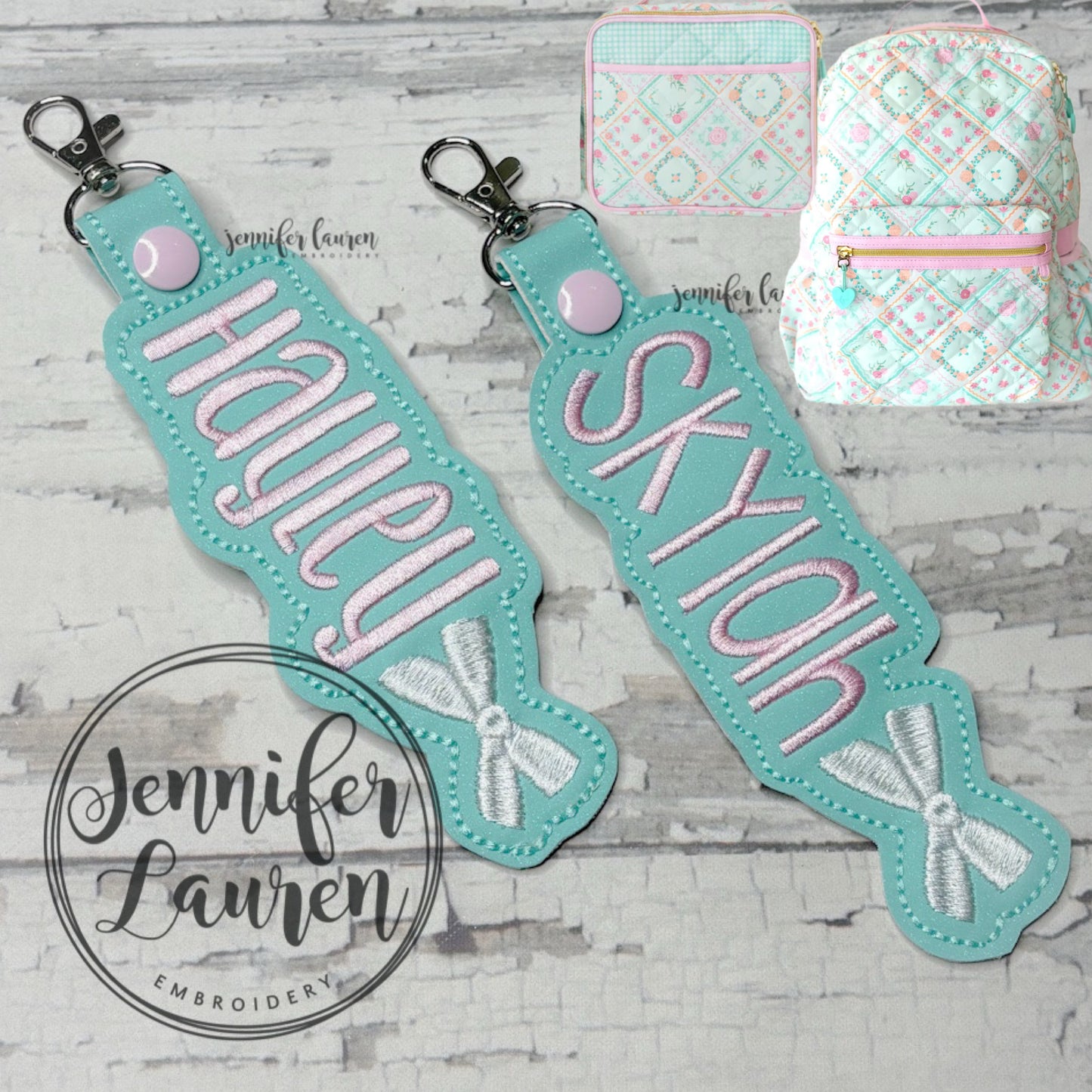 Outlined name tag M2M L&G Petal Patchwork +mini bow