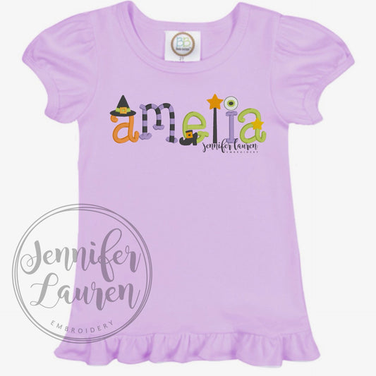 Halloween name shirt or dress - lavender