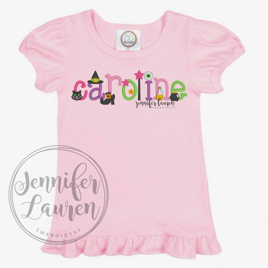 Halloween name shirt or dress - pink