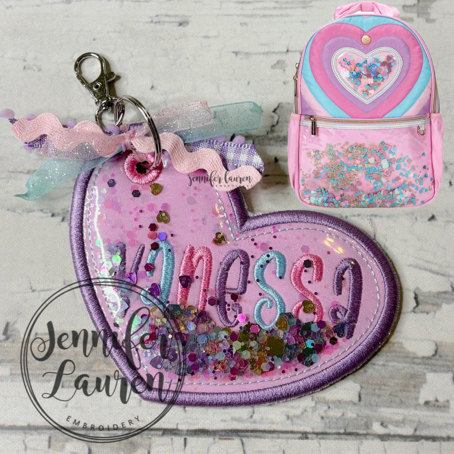 Glitter heart name tag - custom