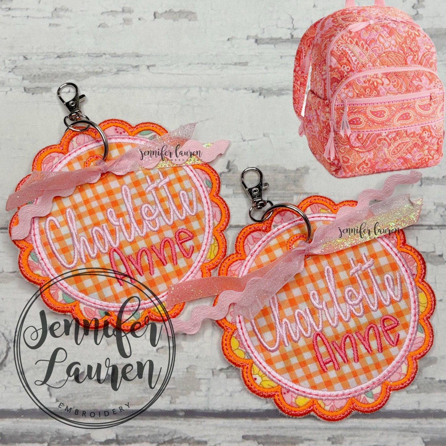 Scallop name tag +mini design - satin border - custom