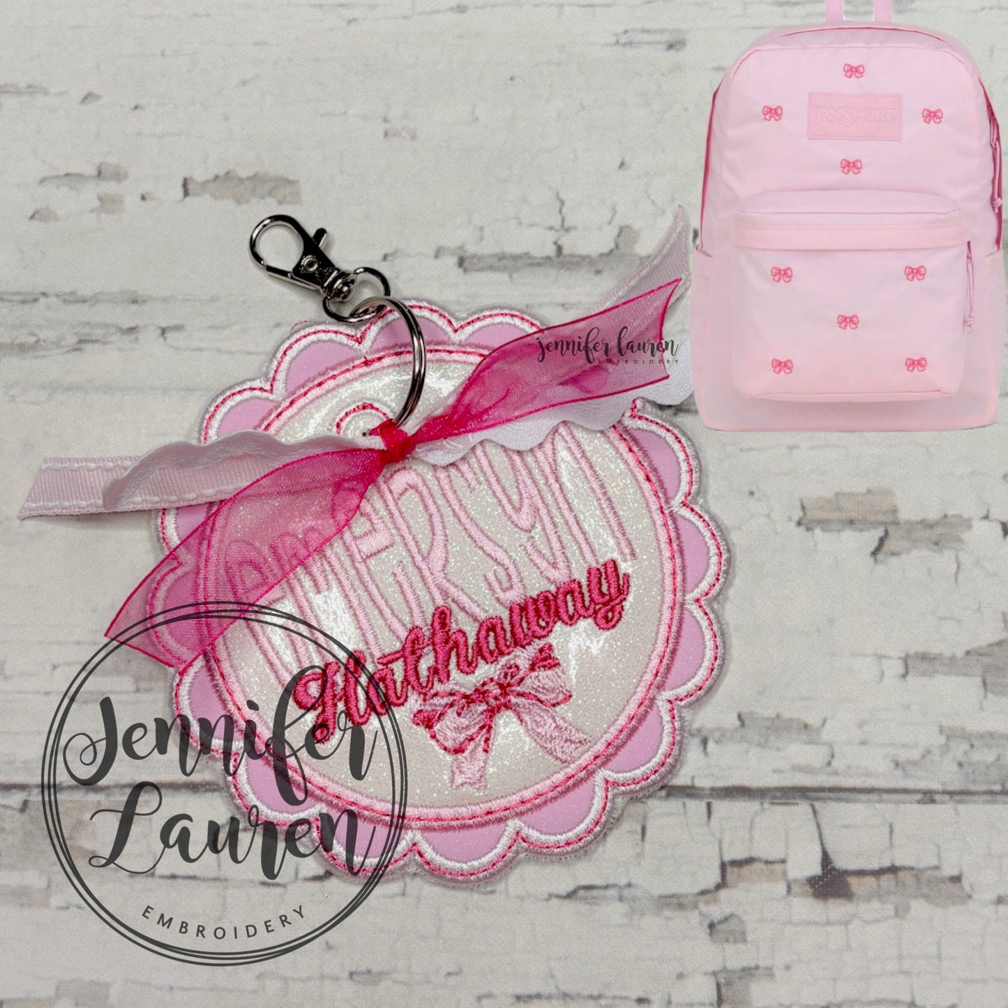 Scallop name tag +mini design - satin border - custom