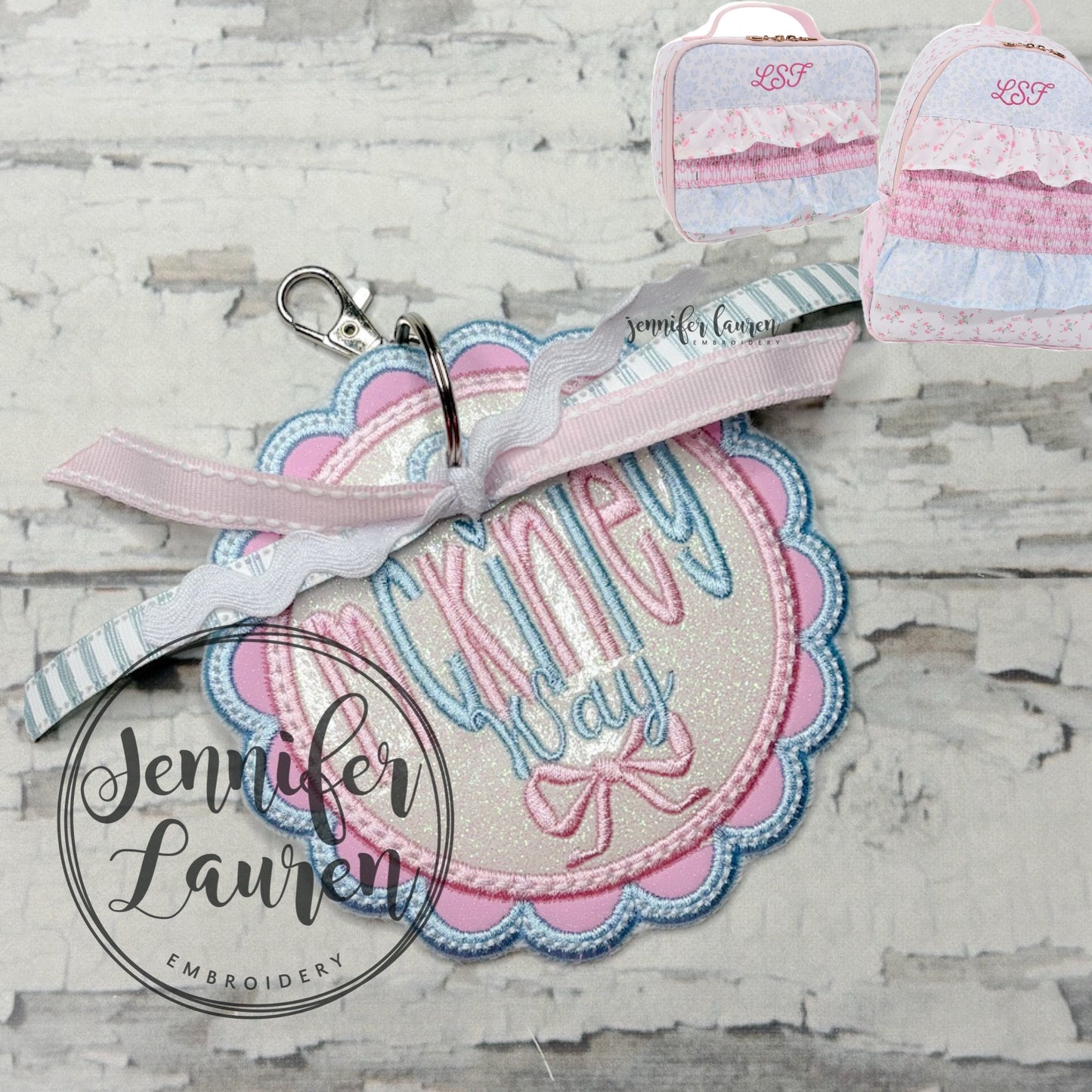 Scallop name tag +mini design - satin border - custom