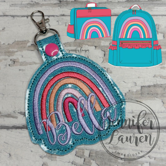 Rainbow name tag M2M Girl August teal bookbag