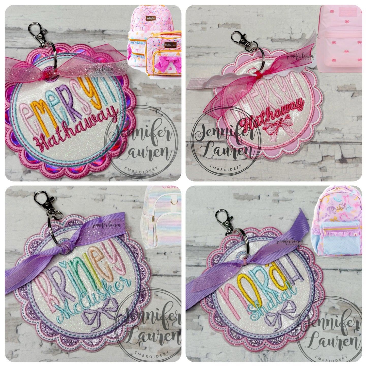Scallop name tag +mini design - satin border - custom