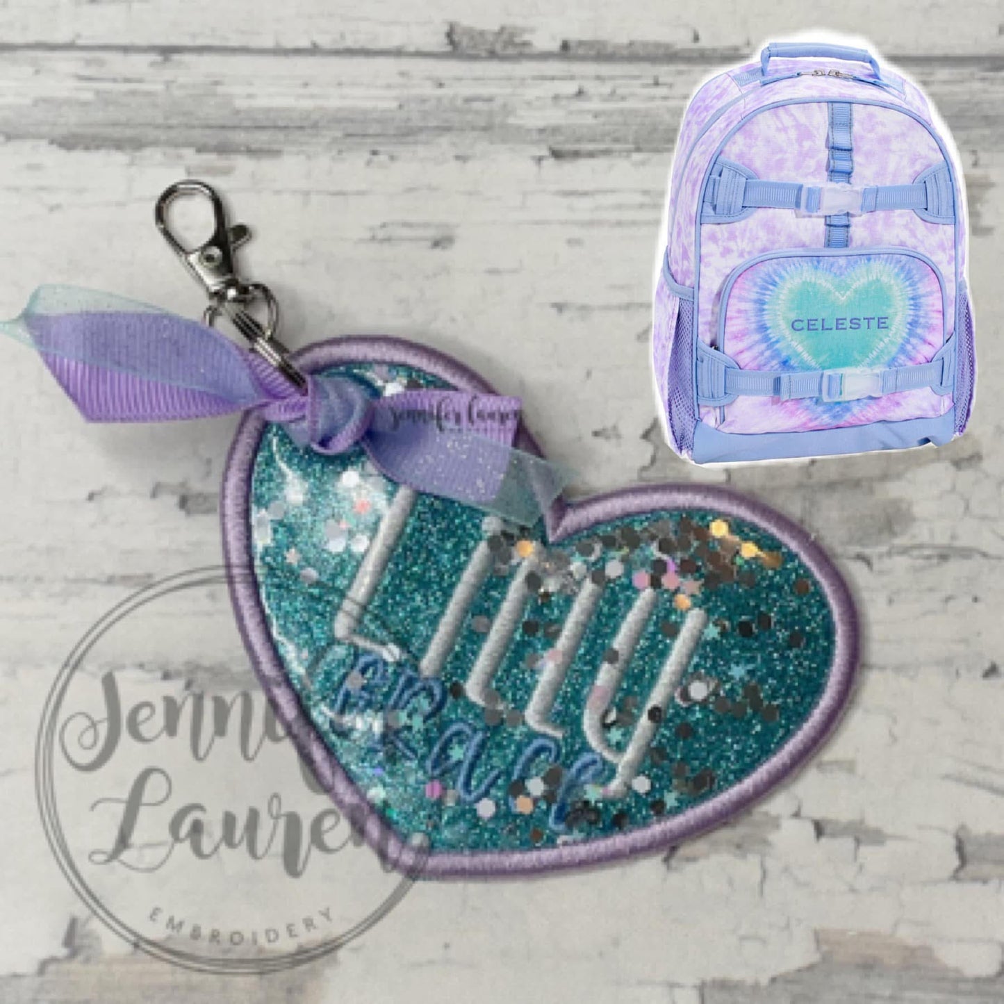 Glitter heart name tag - custom