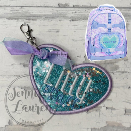 Glitter heart name tag - custom