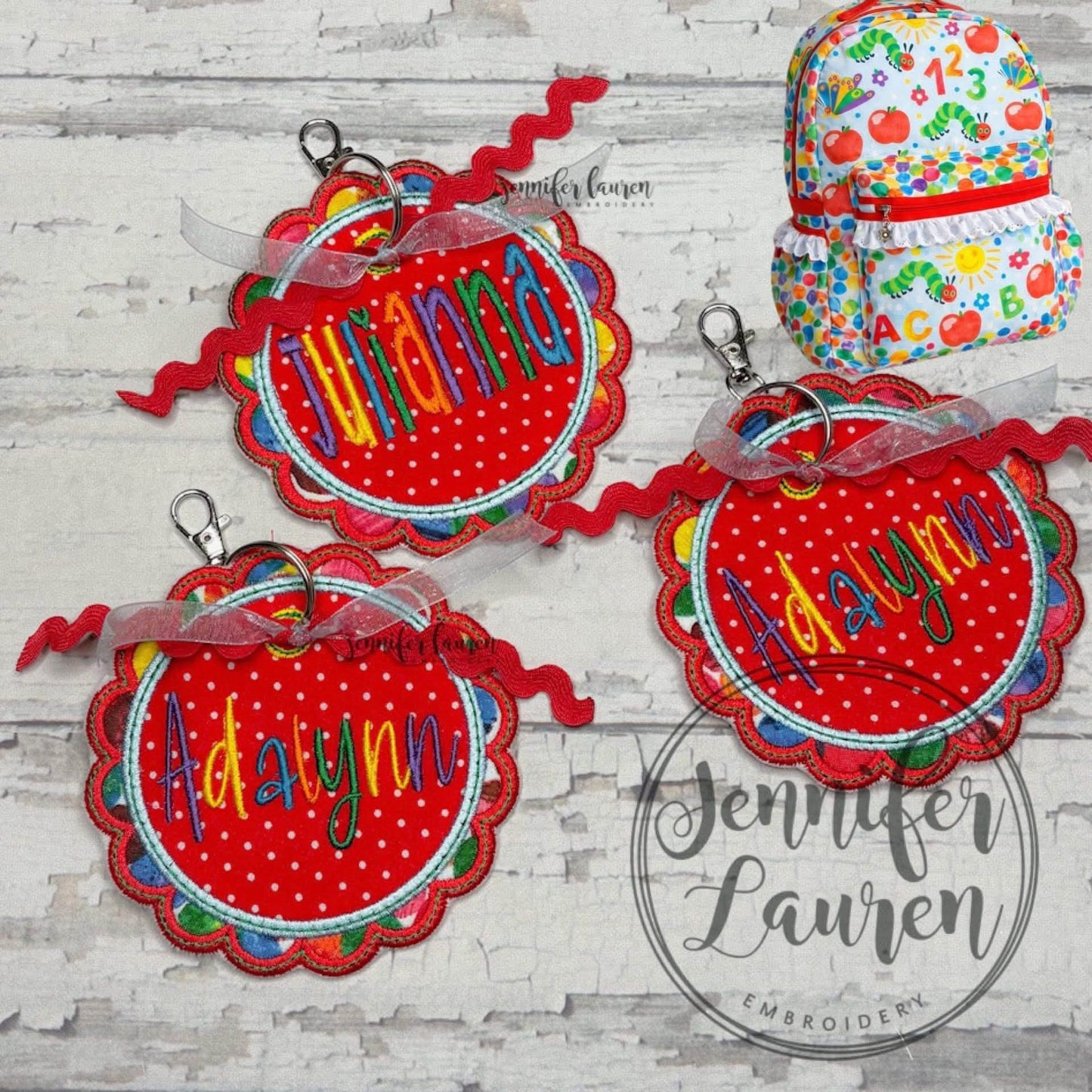 Fabric name tag - 2 fabrics - satin border - custom