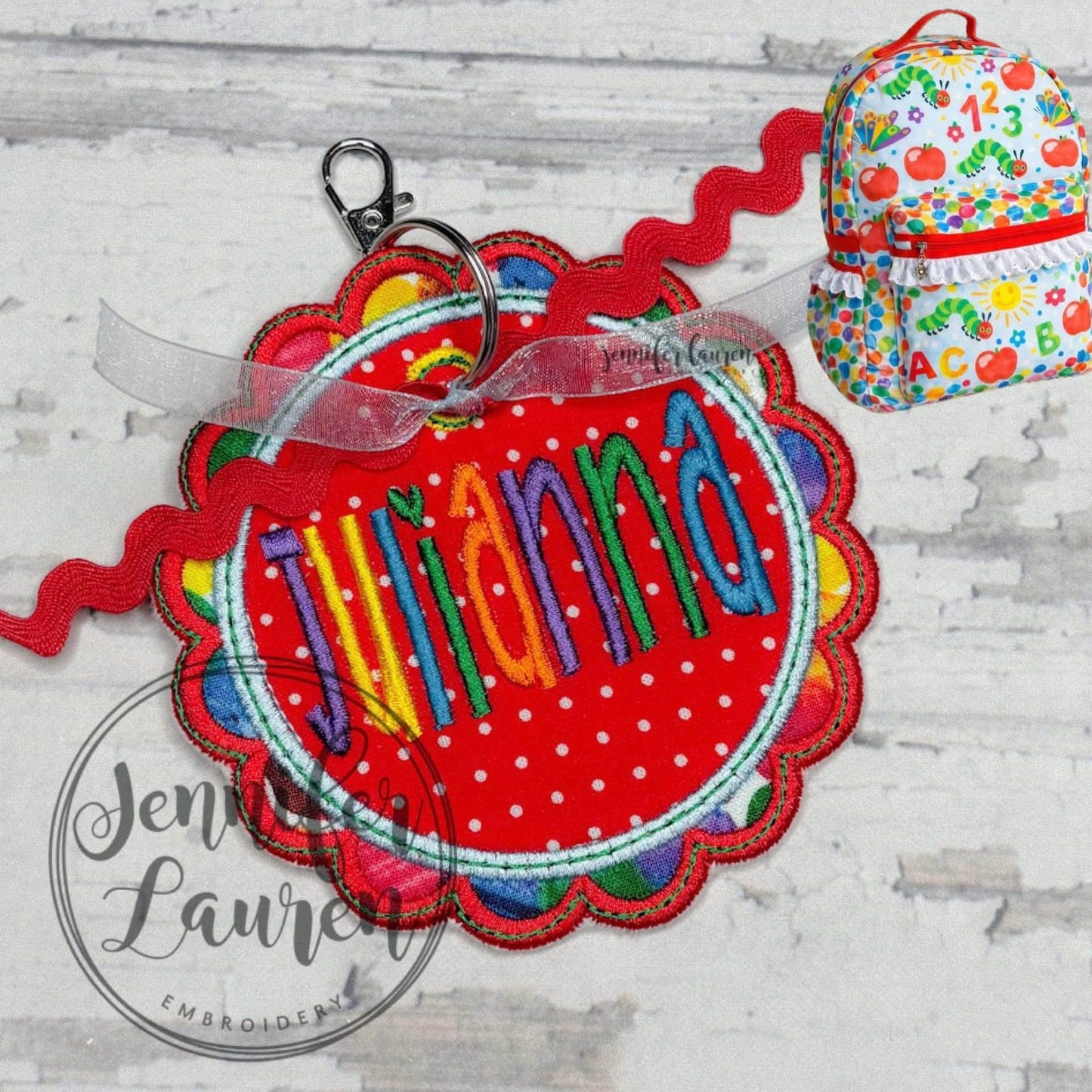 Fabric name tag - 2 fabrics - satin border - custom