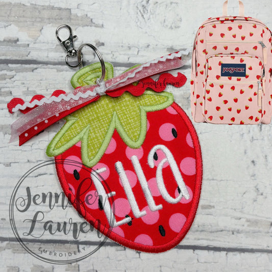 Strawberry fabric name tag - satin border