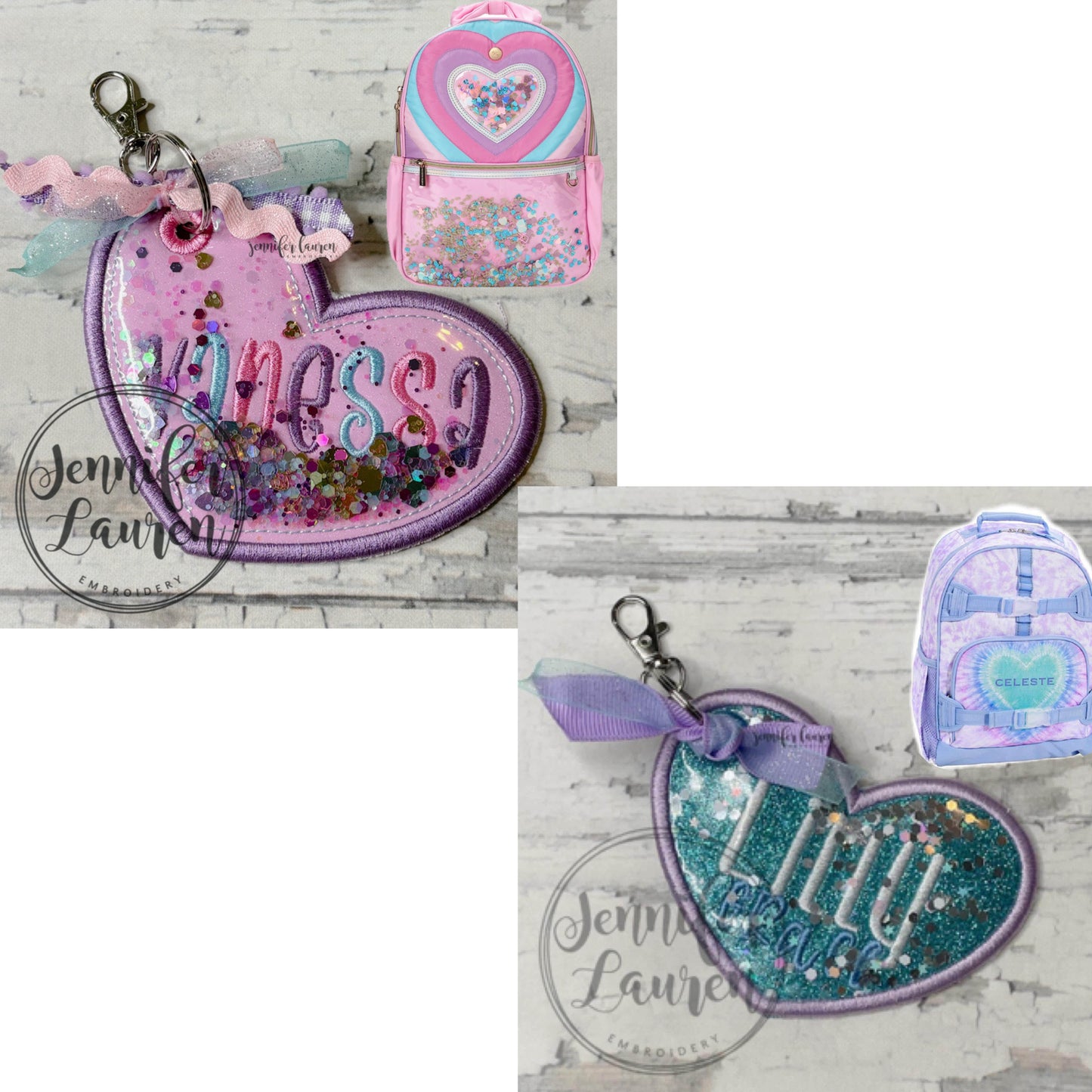 Glitter heart name tag - custom