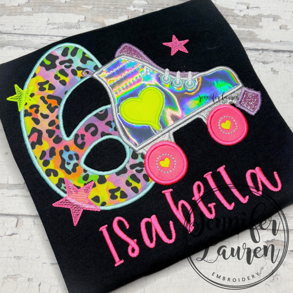 Roller skate Birthday leopard cheetah neon shirt