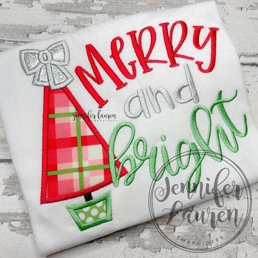 Merry and bright red green pink shirt