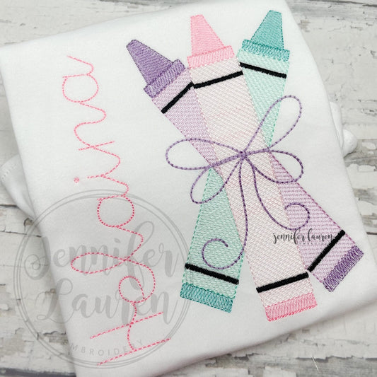 Crayon trio bow shirt - pastel
